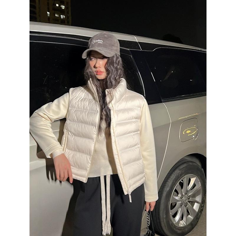 Autumn and winter new splicing sleeves stand-up collar cotton clothes women's short light and thin warm jackets women's clothing batch supply