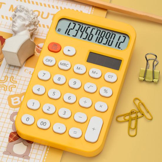 Настольный калькулятор на солнечной батарее, 12 цифр, нескользящие овальные кнопки, большой ЖК-дисплей, финансовый калькулятор для студентов, офисные принадлежности