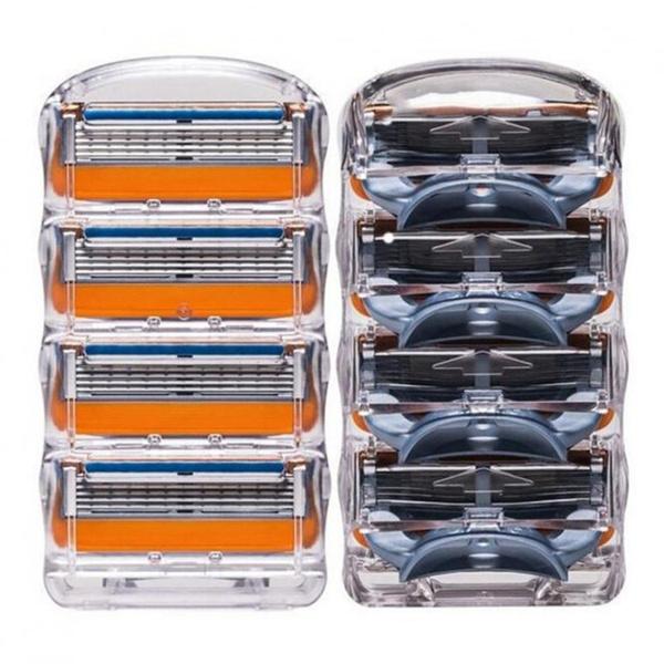 4pcs/lot 5 Layer Blades Men's Face Shaving Razor Blades Shaver Blades For Men Sharpener High Quality Razor Blade Mache 5 (Color: Orange)