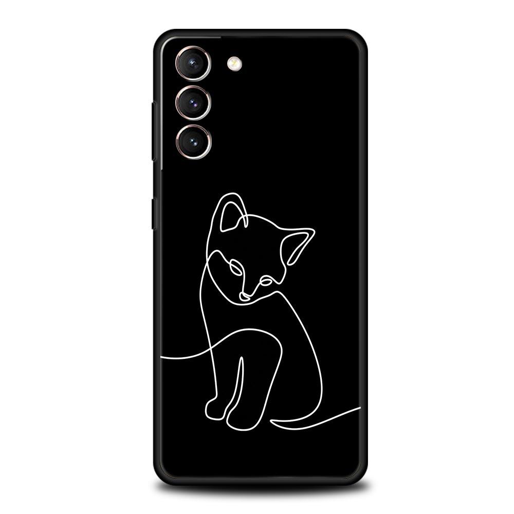 Чехол для телефона 'Кошачья линия' Черные кошки для Samsung Galaxy S26 Ultra S25 Plus S24 FE S23 S22 5G S21 S20 Черный Мягкий
