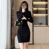 Knitted Sweater Dress Women Autumn/Winter O Neck Long Sleeve Solid Wrapped Hip Bottom Fur Dress Sweater Pullover Female