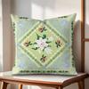 Green retro flowers Cushion Cover Natural Linen Organic Fabric DoubleSided Printing Couch Pillow Covers Home Decor