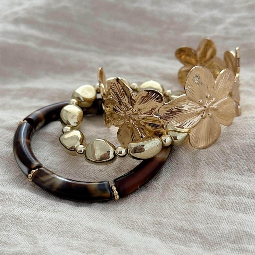 3Pcs/Set Gold Big Flower Bangle Set Bohemian Cuff Bracelets Set New Irregular Cuff Bracelet Jewelry