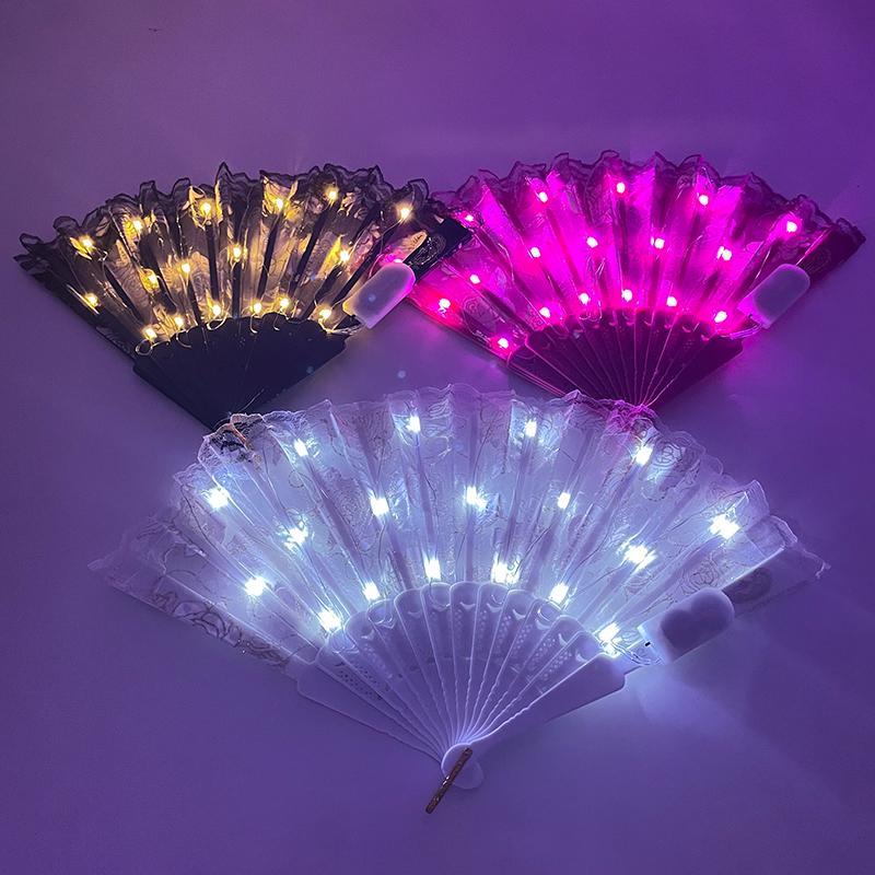 Светодиодный складной веер Glow Dancing Hand Fan La Folding Plastic Fan для женщин девушек Вечеринка элегантный Декорация Товары