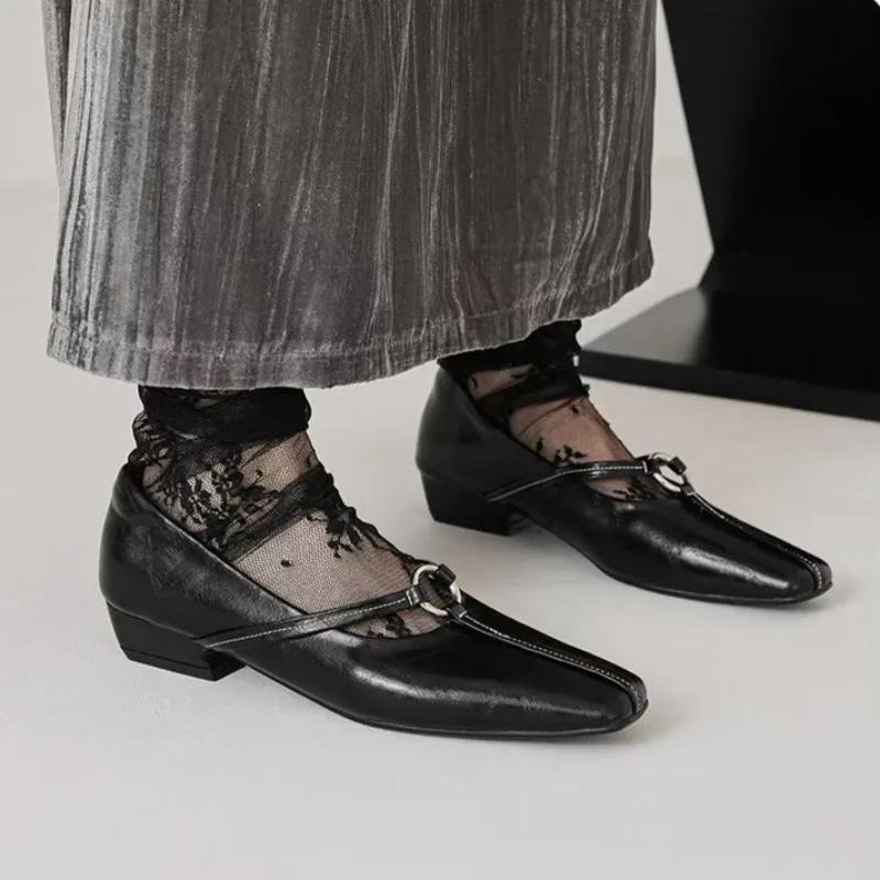 Роскошные туфли-лодочки женские лоферы дизайнерские однотонные винтажные туфли на среднем каблуке с квадратным носком кожаные туфли 2024Trend сексуальные туфли на высоком каблуке для вечеринок Mujer Zapatos