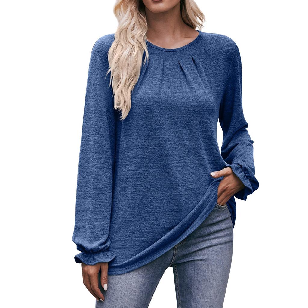Женская повседневная модная удобная футболка для отдыха с круглым вырезом и длинными рукавами