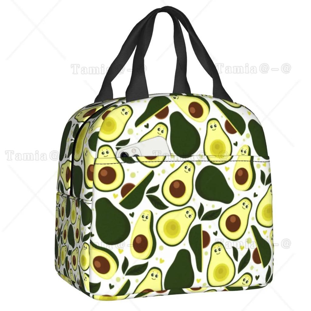Cute Fruit Avocado Print Insulated Lunch Bag for Women Resuable Cooler Thermal Bento Box Kids School Children