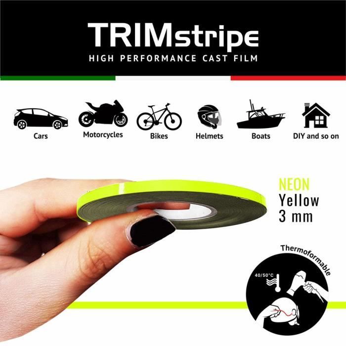 Bandes adhésives - trim stripes - jaune fluo - 3 mm x 10 mt - thermoformable - résistant aux intempéries