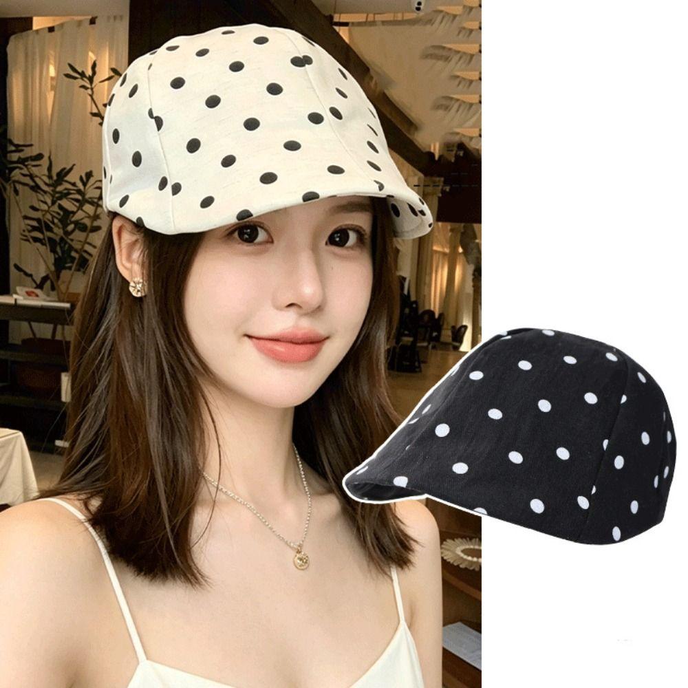 Y2k Forward Cap Thin Newsboy Cap Personality Polka Dot Beret Outdoor