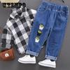 Spring and Autumn Boy and Girl Jeans Pants Children's Wear Korean Casual Pants Printing Baby Jeans Thin Ripped Jeans
