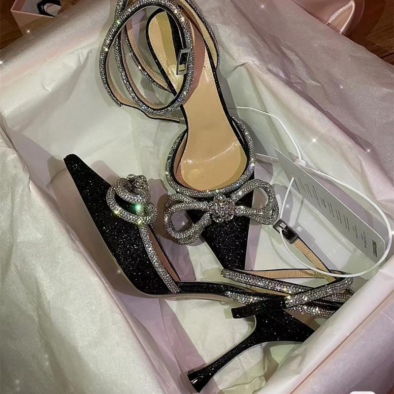 Женские туфли-лодочки с блестящими стразами в подиумном стиле, атласные летние женские туфли с бантом и кристаллами, туфли из натуральной кожи на высоком каблуке, вечерние туфли для выпускного вечера
