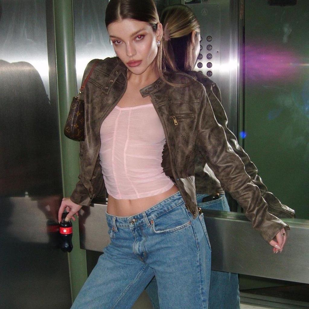 Women's Retro Distressed Brown Suede Slim Collar Short Leather Jacket