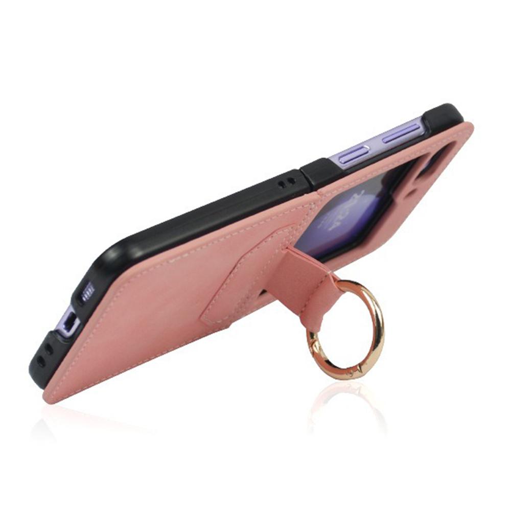 For Samsung Galaxy Z Flip5 5G Case Leather Coated PC Phone Cover with Ring Kickstand