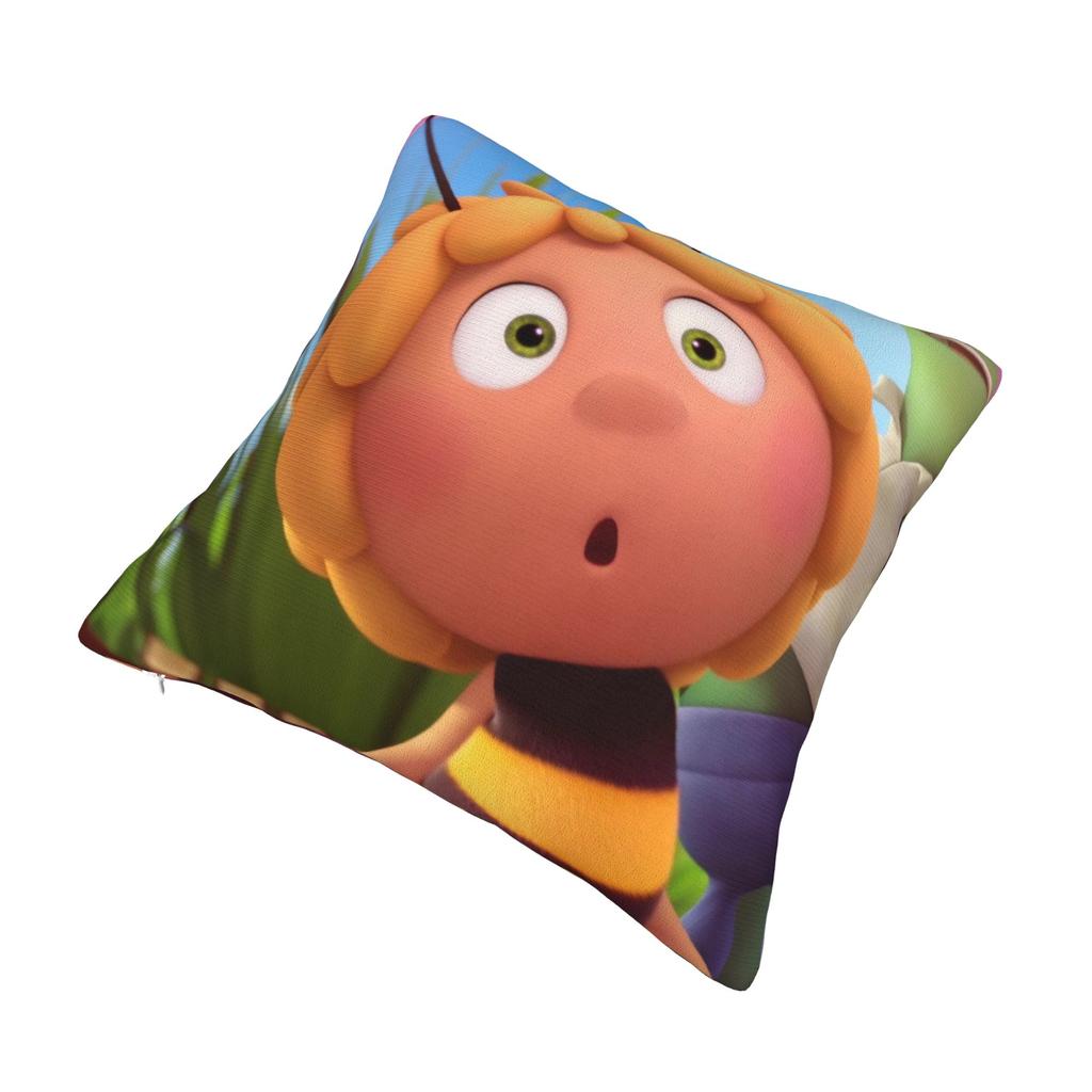 Maya The Bee With Flowers Cartoon Pillowcase Merch Soft Cushion Cover Gift Throw Pillow Case Cover Home Multi Size