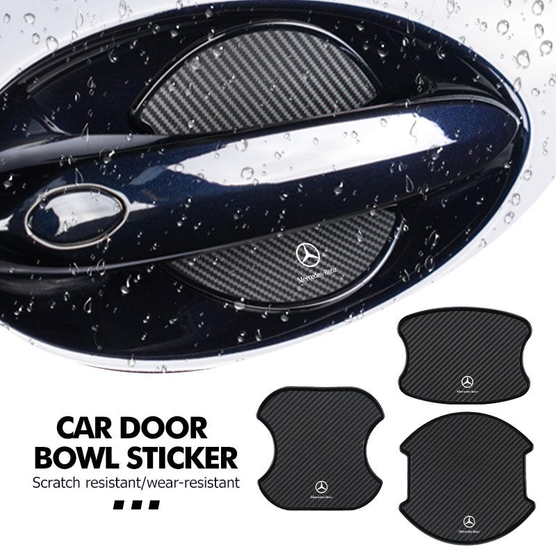 4PCS Carbon Fiber Car Door Handle Protection Sticker Emblem Accessories For Mercedes Benz AMG A C E S G Class W201 W210 W108 BV4