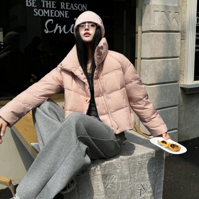 Короткая куртка-пуховик M-button, женская, зимняя, 2024 года, воротник-стойка, утолщенный, высококачественный, белый утиный пух, прямая, повседневная куртка прилив