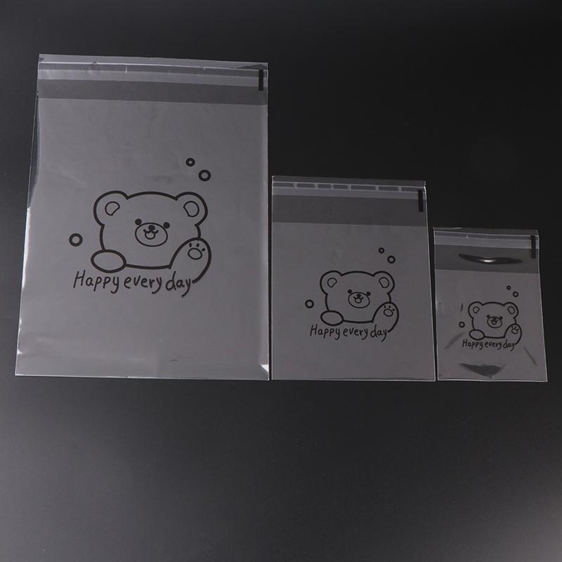 100 шт., симпатичный мультяшный медведь, прозрачная подарочная упаковка для хлеба, самозапечатывающийся пакет, благословение на каждый день, напечатанные квадратные пакеты из полипропилена