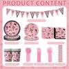 Pink Black Disposable Tablewares Plastic Party Banners New Birthday Party Decor  Party Supplies