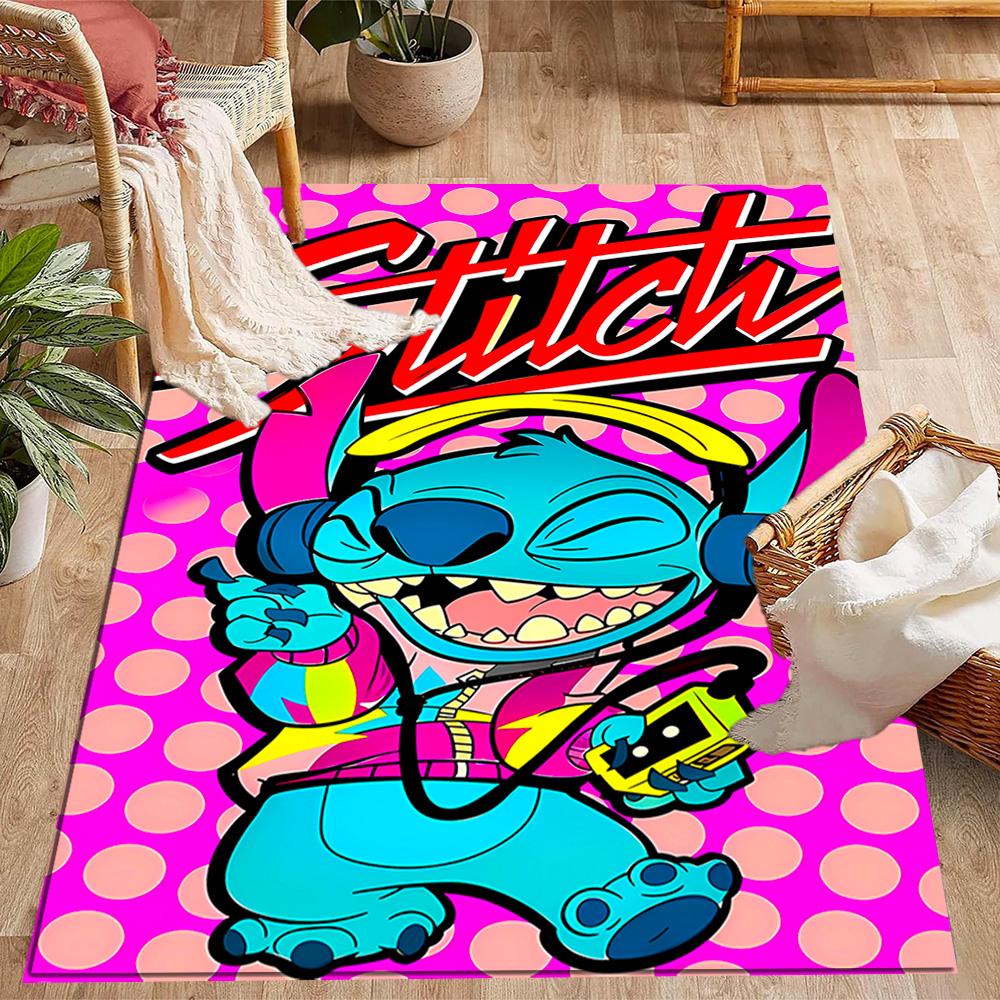 Stitch Stars Fantasy Artwork Disney Cartoon Theme Anti-Slip Rug - Polyester, Home Decor, Suitable for Bedrooms, Living Rooms, Doorways, and Studios
