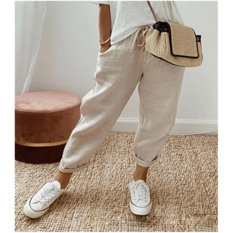 Женские летние однотонные повседневные брюки Nine-minute с эластичным поясом