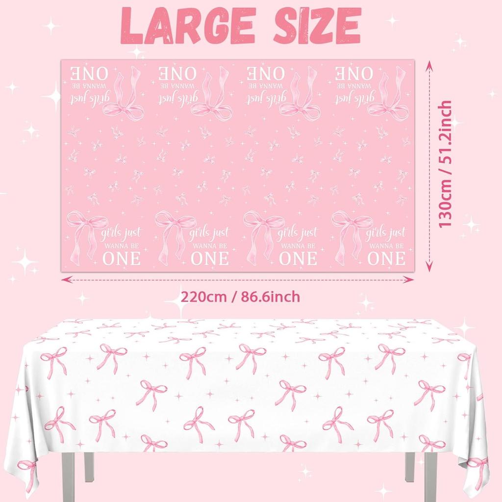 Pink Bow 1st Birthday Party Decorations 2Pcs Coquette Birthday Decorations Tablecloths Girls Just Wanna Be One Table Cloth Bow Theme Disposable