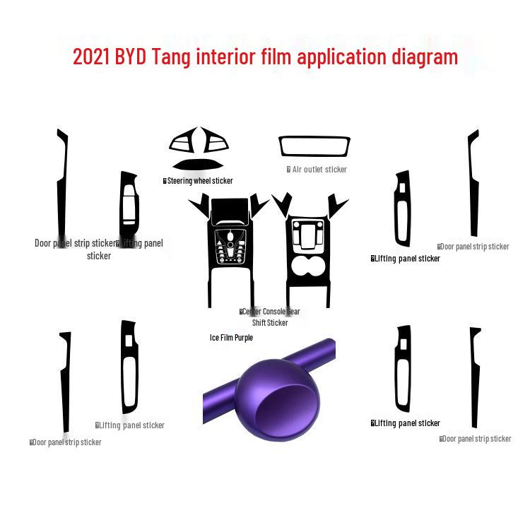 2021 BYD Tang Carbon Fiber Interior Stickers for Console, Gear Lever, and Door Protection.