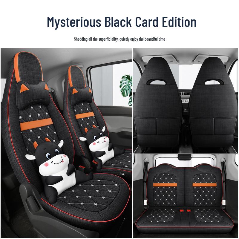Cartoon Linen Seat Cover for Wuling Hongguang MiniEV Macaron – Full Wrap Interior Cushion