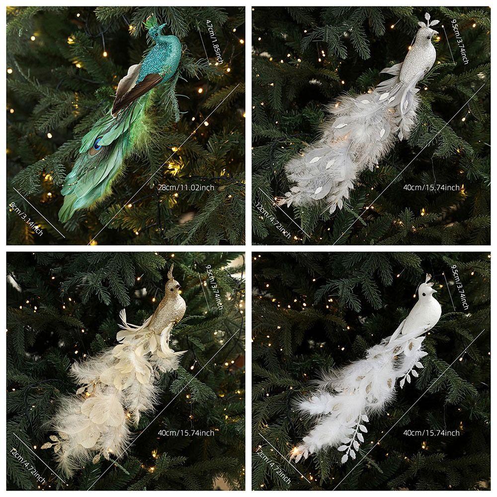 Long Tail Christmas Peacock Ornaments Realistic Glimmering Feather Artificial Peafowl Ornaments with Clip Handmade