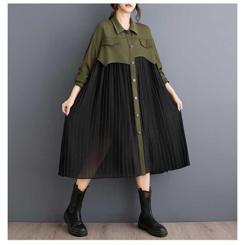 Нишевое платье с длинным рукавом, свободного кроя, пэчворк, плиссированное