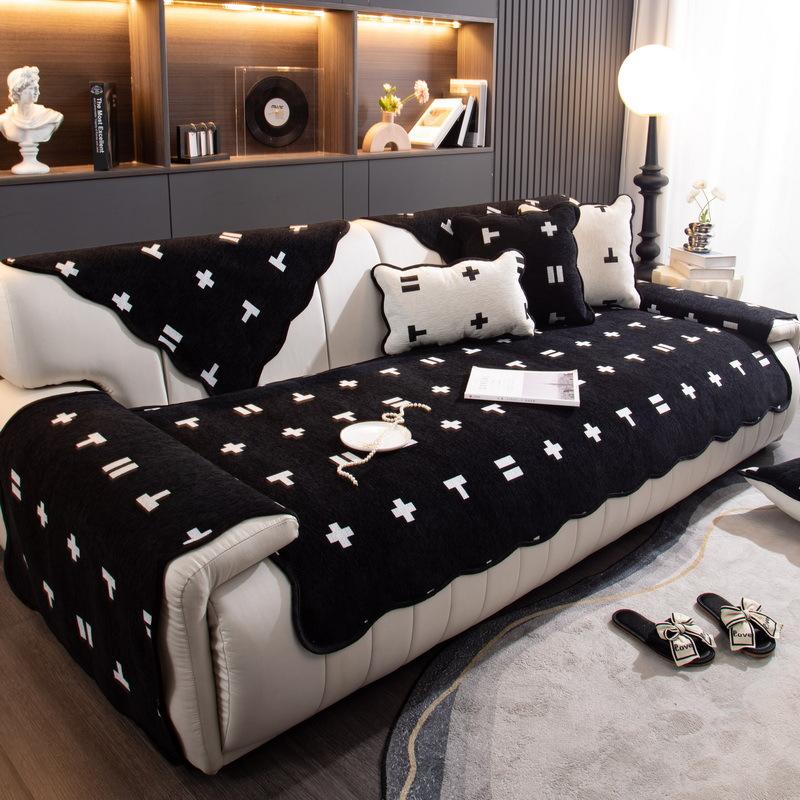 Черно-белая простая диванная подушка Four Seasons Universal Chenille Sofa Cover Fabric