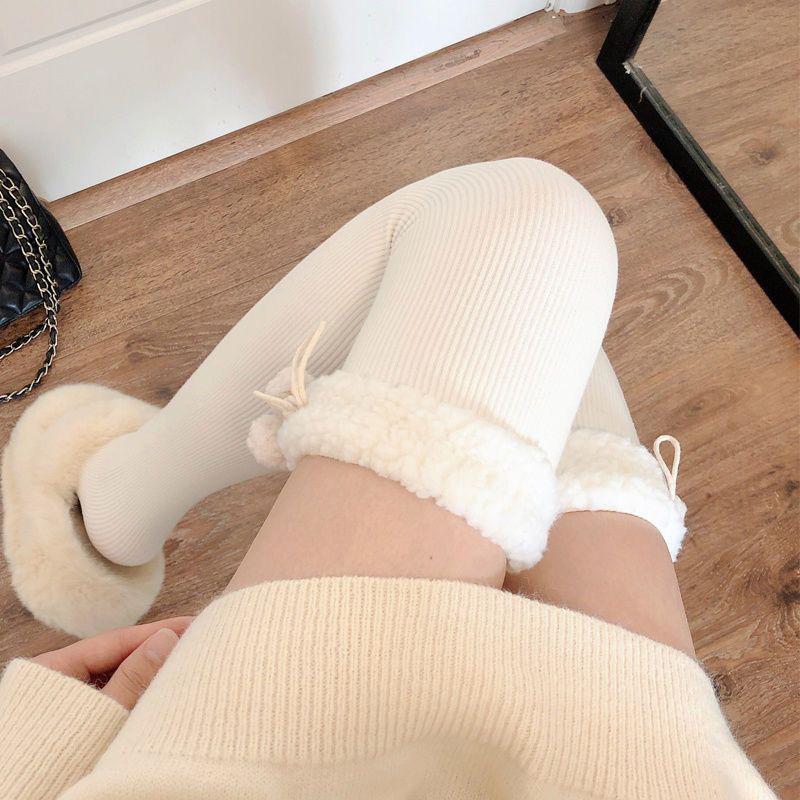 Winter Lamb's Wool Warm Knee-length Socks Padded White Fur Ball Stockings Women's Bottoming Socks JK Knee Socks