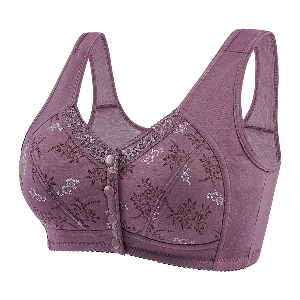 Women's Middle-aged And Elderly Large Size No Steel Ring Front Buckle Wide Shoulder Strap Soft Cotton Cup Bra