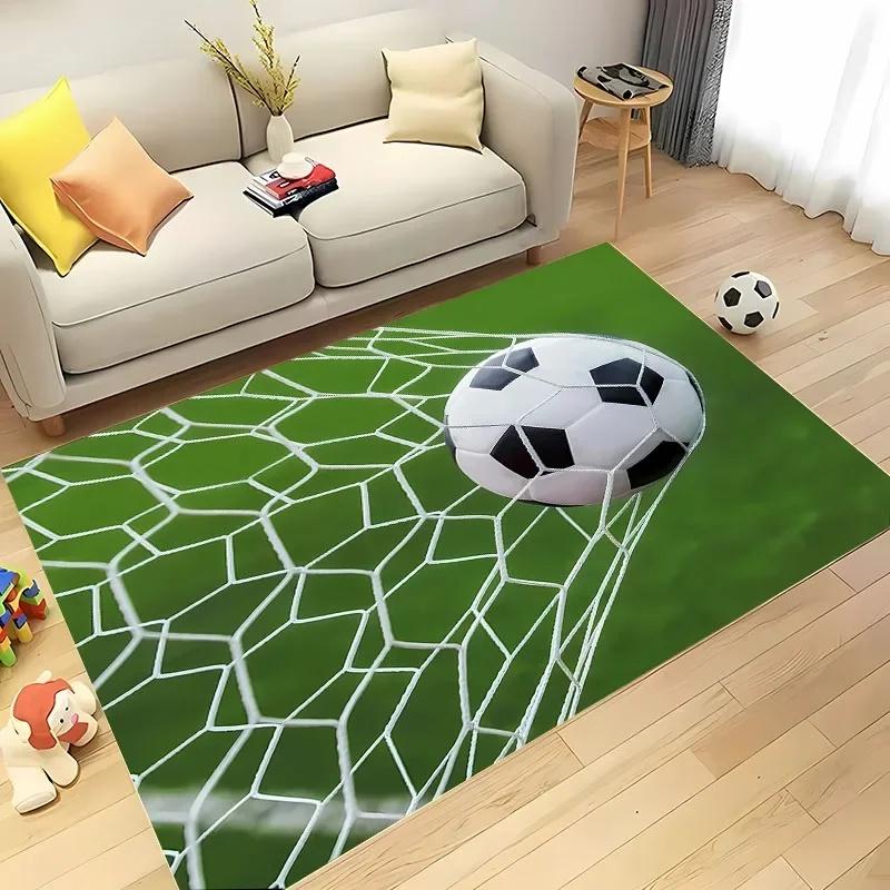 Ball Sports Theme Cartoon Carpet Soccer Floor Mat for Kids' Bedroom Football Large Area Rugs Stylish Living Room and Hallway Rug