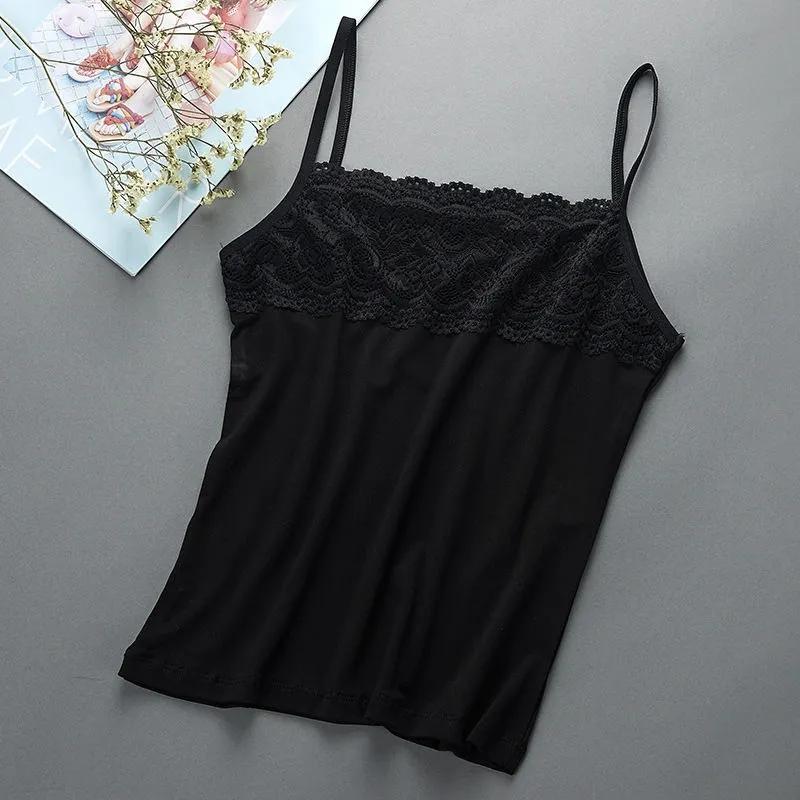 Women's Slim Fit Large Top with Strap Tank Top Spring and Summer Lace Underlay Black White