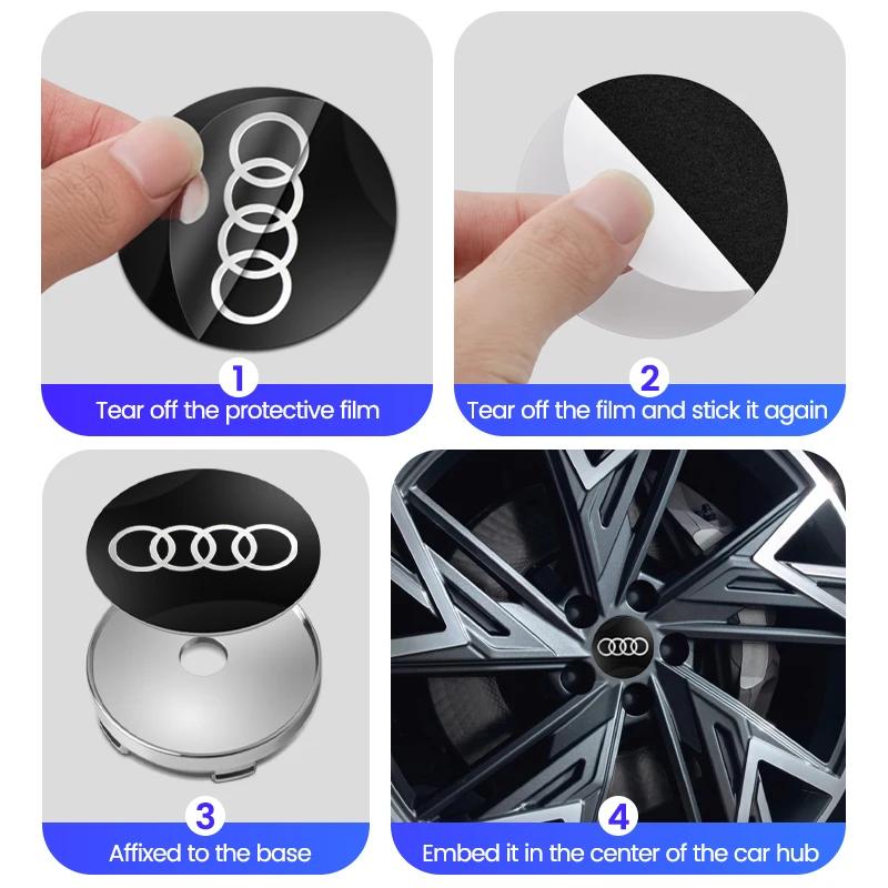 4pcs 60mm Car Wheel Center Hub Stickers 60/68mm Car Wheel Center Hub Caps Auto Decoration Accessories For Audi S RS A3 A4 A1