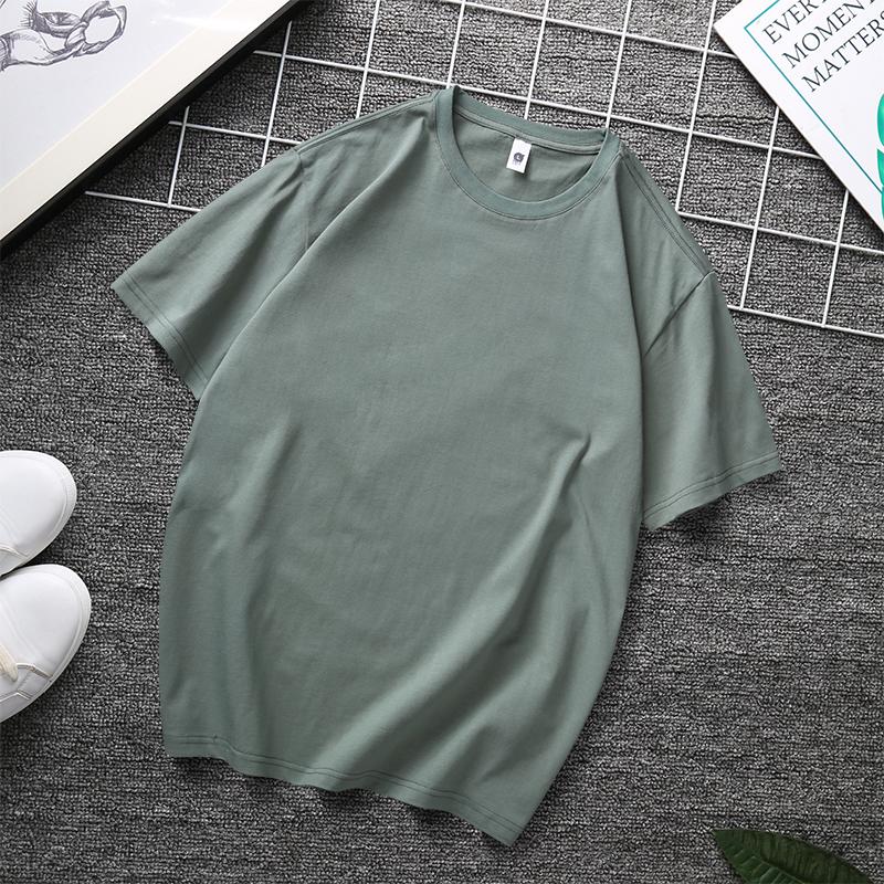 Zirunking Long-staple Cotton Short-sleeved T-shirt Unisex Top Youth Casual Solid Color Loose Round Neck Half-sleeved Top CHANGRONG
