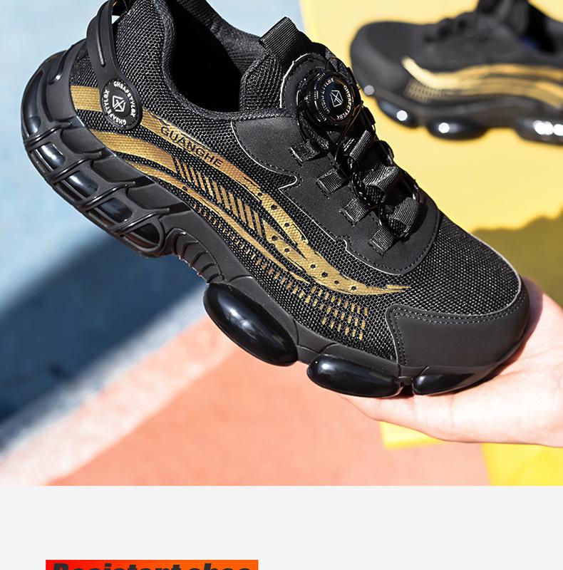 Lightweight Fly-Knit Safety Shoes with Rotating Button – Anti-Smash and Anti-Puncture Work Shoes for Construction
