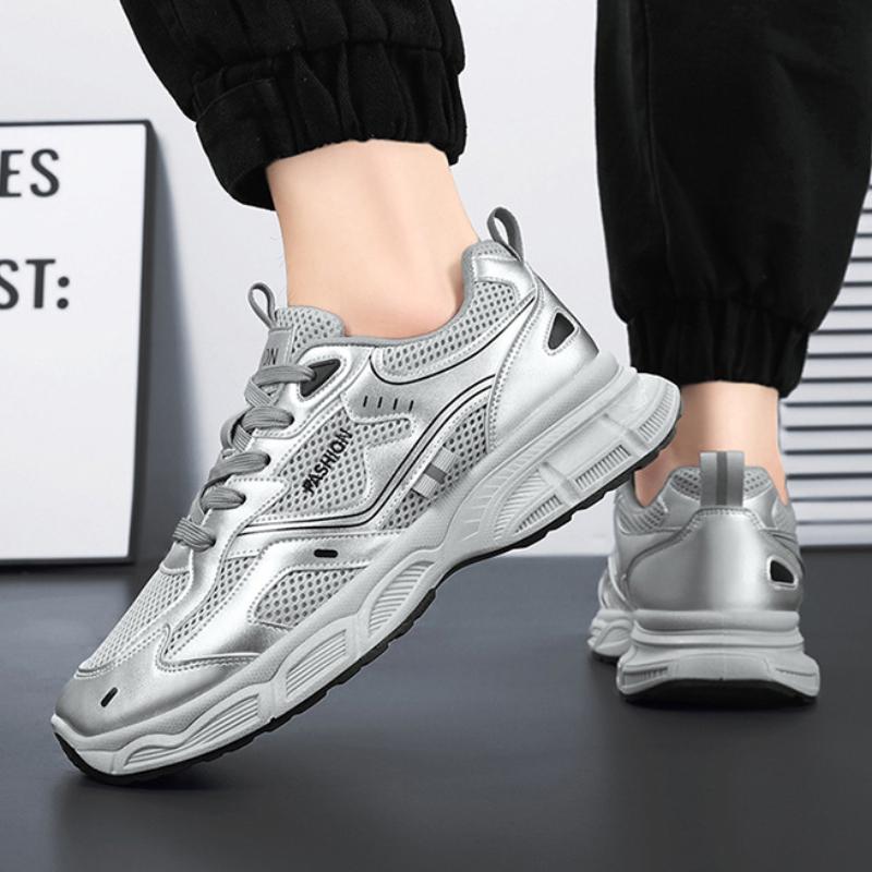 Men's Thick Soled Casual Sports Shoes Breathable Soft Sole and Mesh Four Season Outdoor Running Shoes Student Comfort Sneakers