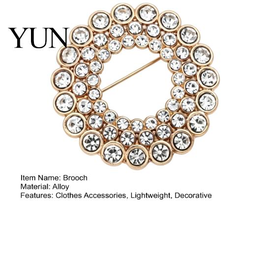 Men Women Clothing Jewelry Hollow Rhinestone Ring Brooch Pin, Bling Circle Lapel Pin Decorative with Faux Pearl, Accessories Wedding Bridal