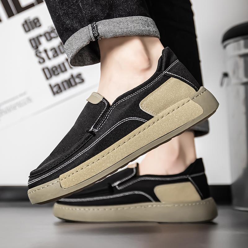 Fashion Men's Beige Canvas Slip On Sneakers - Thick Sole Rubber Sole Minimalist Stitching Casual and Comfortable for Women Hiking Shoe