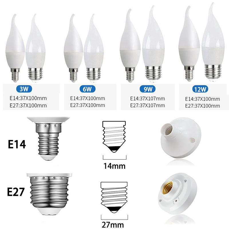 8PCS 3W 6W 9W 12W 15W Led Light Bulb E14 E27 LED Lamp Indoor Warm Cold White Light AC 220V LED Candle Bulb Home Decor Chandelier