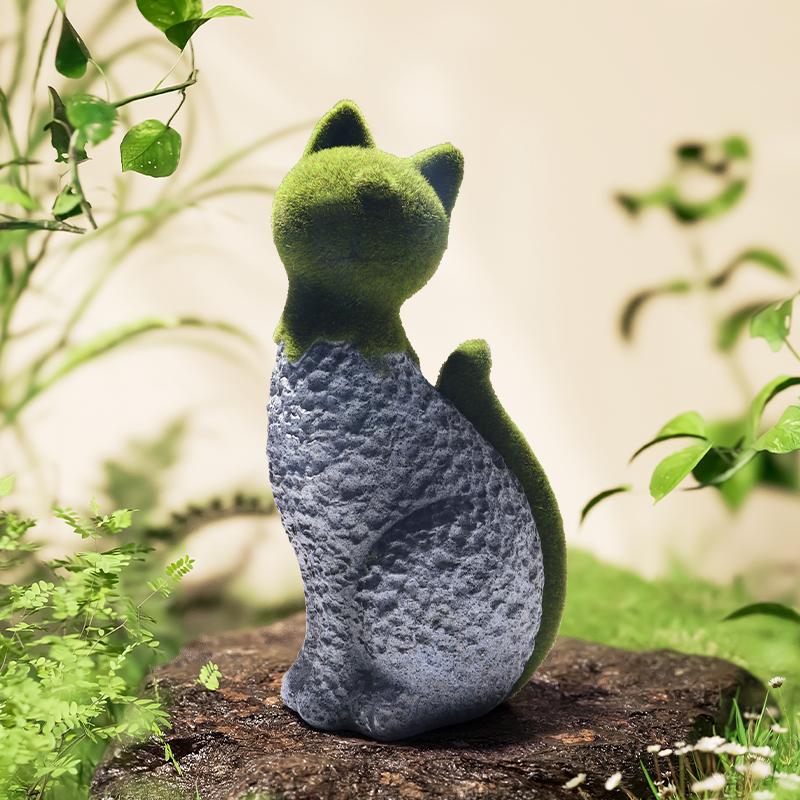 Флокированная сидящая кошка скульптура - Декоративная фигурка из смолы, Украшение для сада, Садовый орнамент