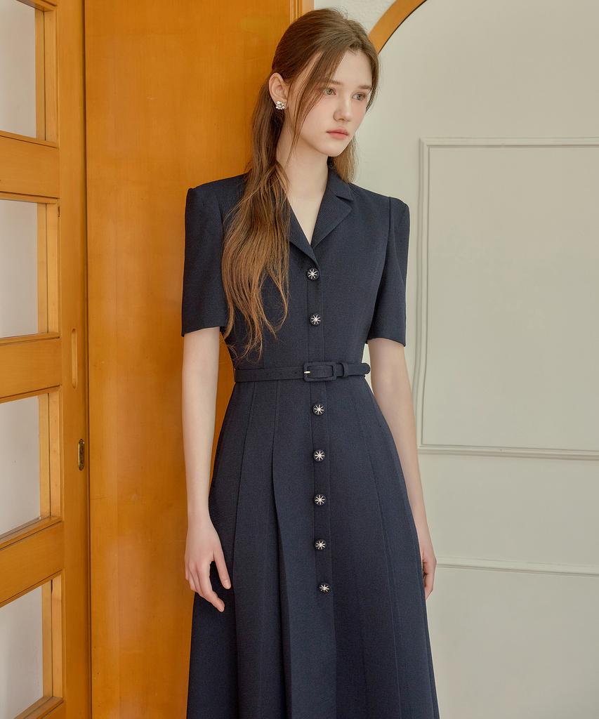 Julie And Kara 26Ss Calla141 Shebigins Giselle Tweed Dress Navy