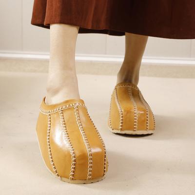 Верхняя одежда из цельной коровьей кожи с круглым носком, тапочки в стиле ретро из натуральной кожи, увеличивающие рост, женская обувь