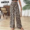 Leopard Print Casual Pants Women Straight Pants Trendy Wide Leg Long Pants
