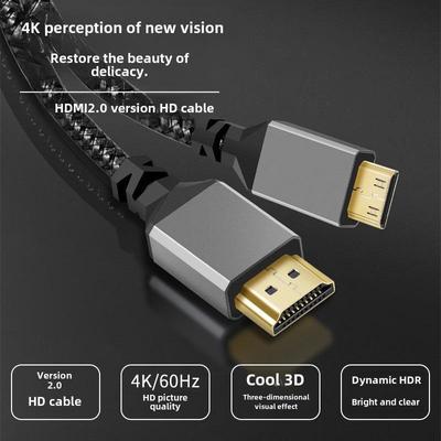 Кабель Mini HDMI to HDMI 4K 2.0 - серый алюминий, плетеная сетка