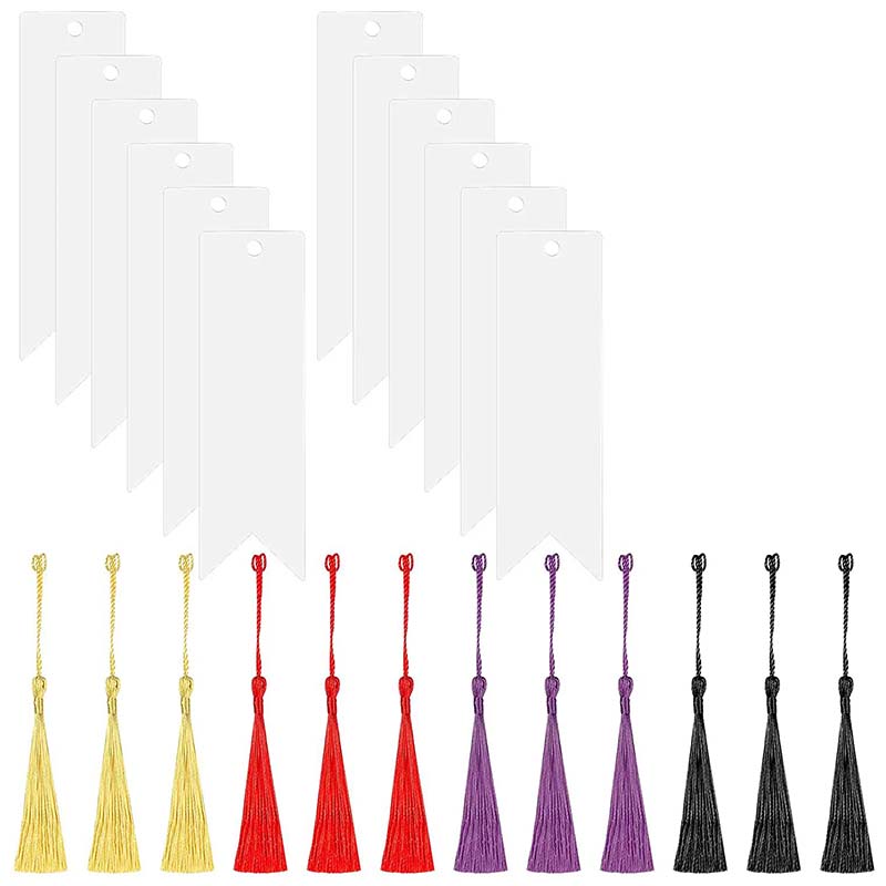 WTEMPO Clear Acrylic Blank Colorful Tassel Bookmarks Hand-Painted Bookmarks Gifts for Book Lovers/Readers DIY Hanging Tags Labels Making Accessories