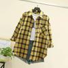 Клетчатое пальто женское осенне-весеннее, с длинными рукавами, средней длины, свободная куртка-кардиган с длинными рукавами и тонкими пуговицами