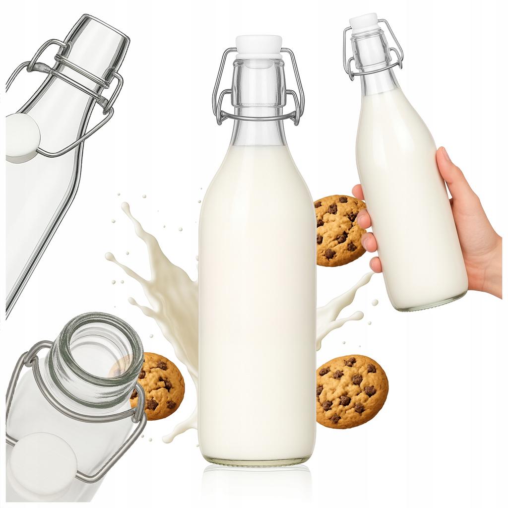 Round bottle with clip - 1000 ml for milk