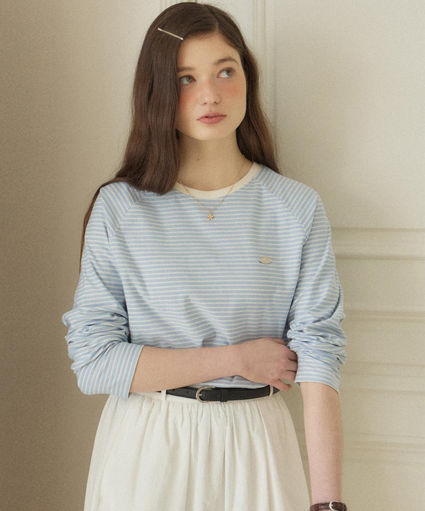 OURHOPE Striped Raglan T-Shirt - Sky Blue